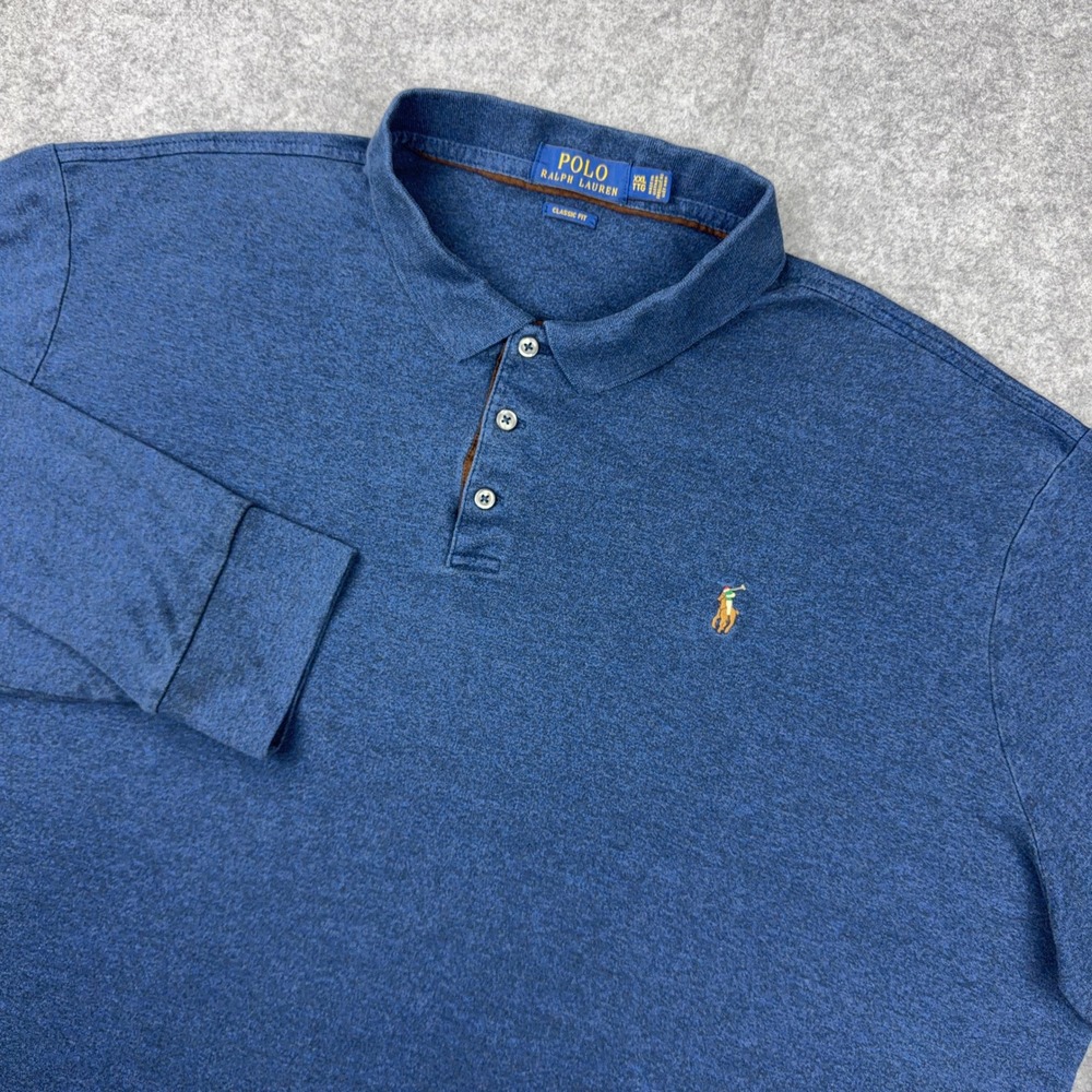 Polo Ralph Lauren Shirt Men XXL Heather Blue Classic Long Sleeve Soft Flesh Pony